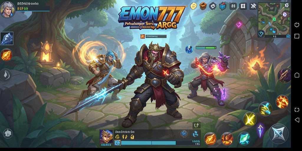 Tampilan gameplay EMON777 dengan aksi pertarungan seru dan karakter beragam.