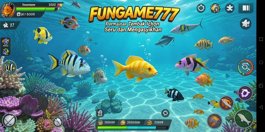 Tampilan gameplay menarik dari FUNGAME777 saat menangkap ikan.