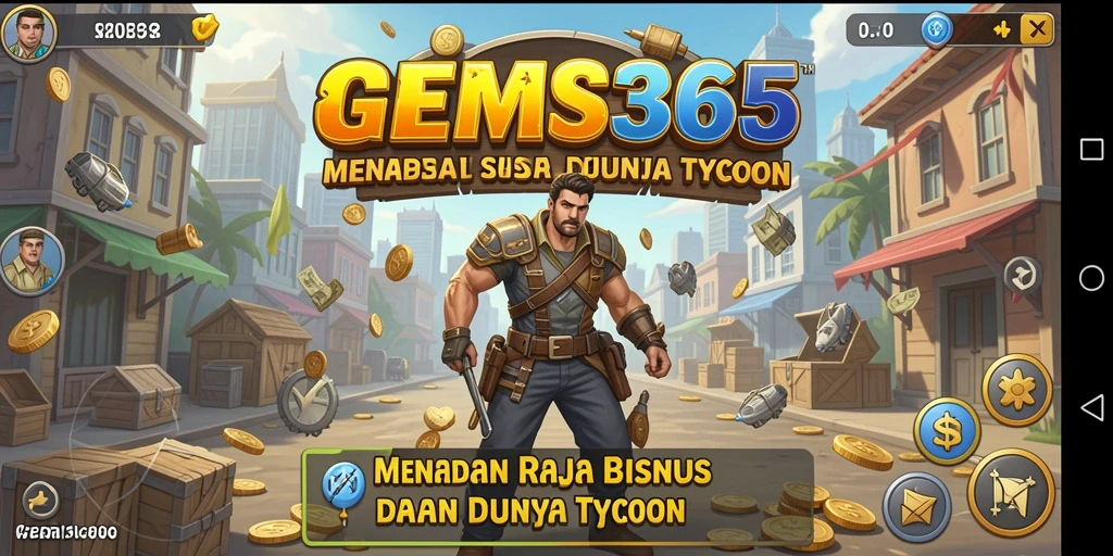 Tampilan gameplay GEMS365 yang menarik dan penuh strategi bisnis.
