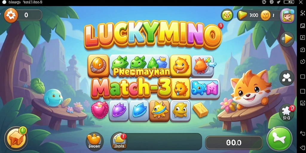 Tampilan gameplay seru LUCKYMINO dengan kombinasi biji warna-warni.