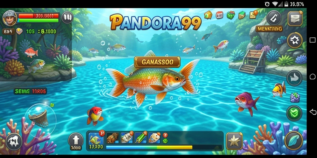 Screenshot gameplay PANDORA99 menampilkan suasana memancing yang mendebarkan.