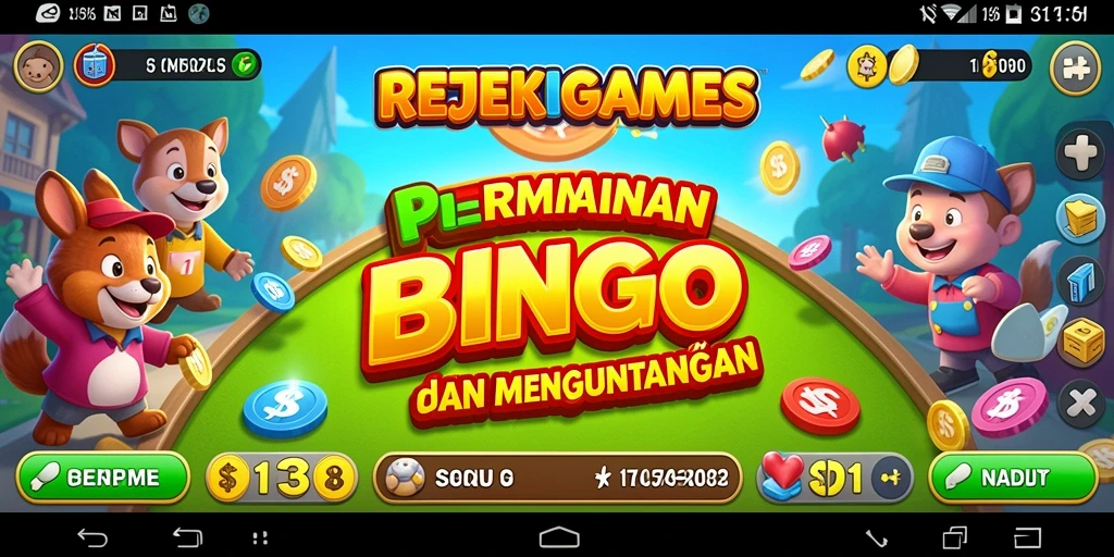 Tampilan gameplay seru dari REJEKIGAMES dengan kartu Bingo yang berwarna-warni.